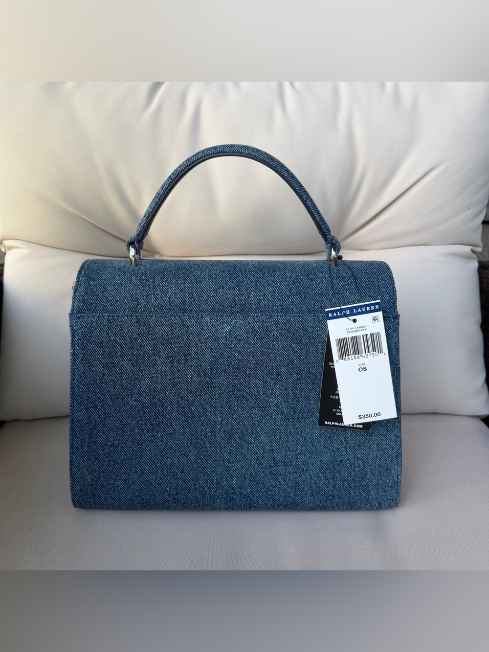 Lauren Ralph Lauren Farrah Washed Denim Indigo Blue Medium Satchel NWT - Picture 2 of 8
